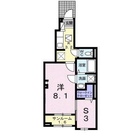 UH浅野(1SK/1階)の間取り写真