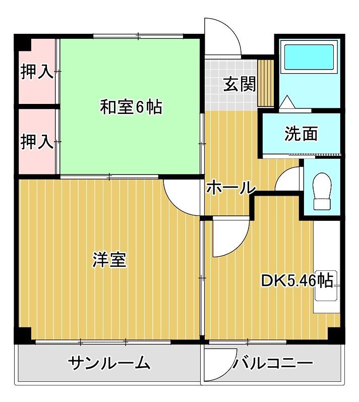 サンポート八日町(2DK/2階)の間取り写真