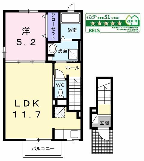ＪＲ武蔵野線 新八柱駅 徒歩13分 2階建 築4年(1LDK/2階)の間取り写真