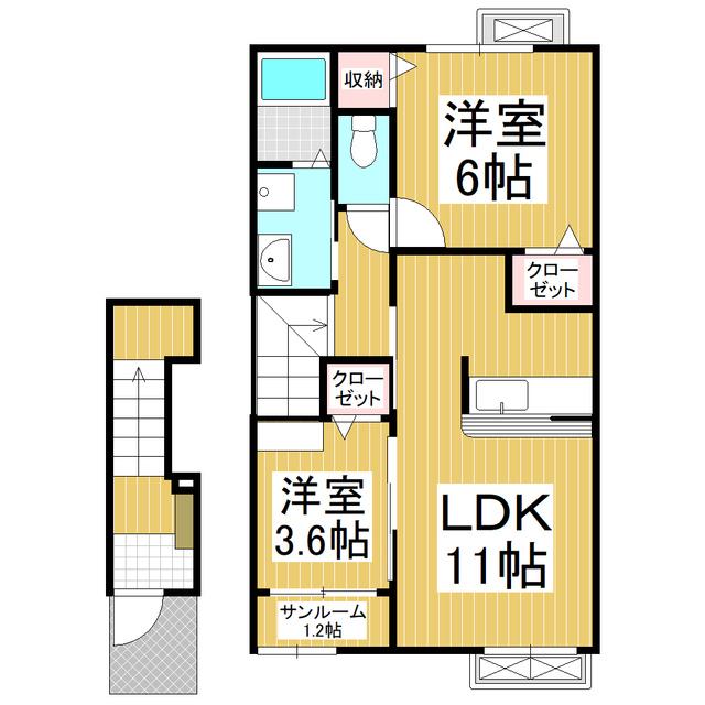 ラ クラス(2LDK/2階)の間取り写真