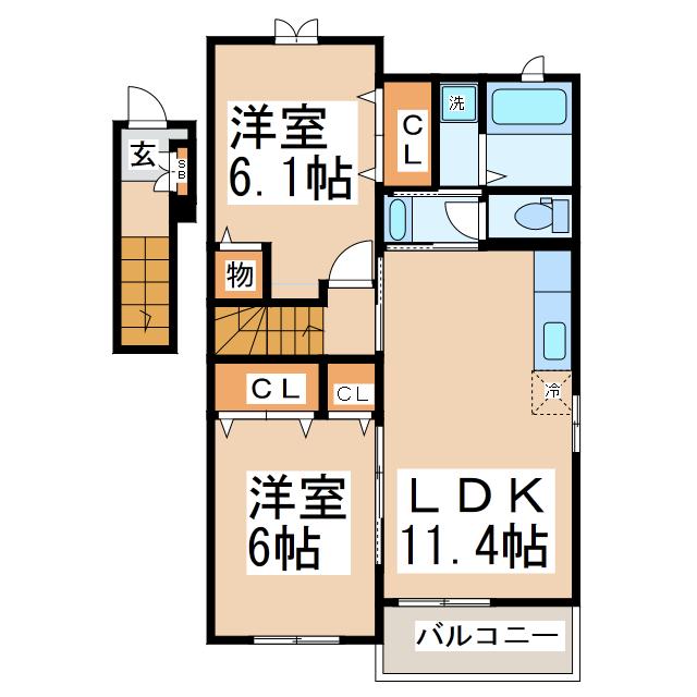 フォルセティ(2LDK/2階)の間取り写真