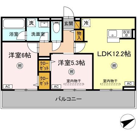 レーヴ・ウェル笠原UN(2LDK/3階)の間取り写真