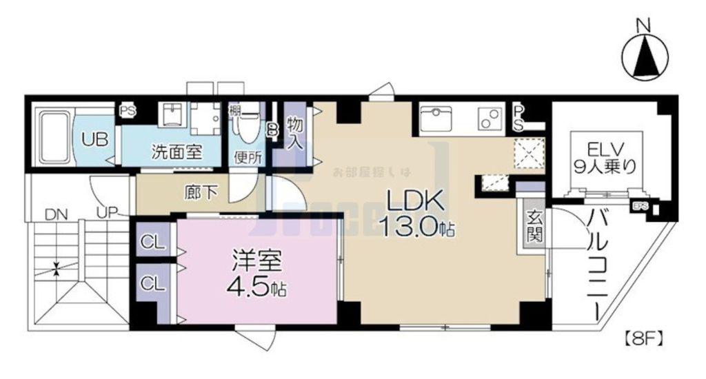 LAND DEN舟町(1LDK/8階)の間取り写真