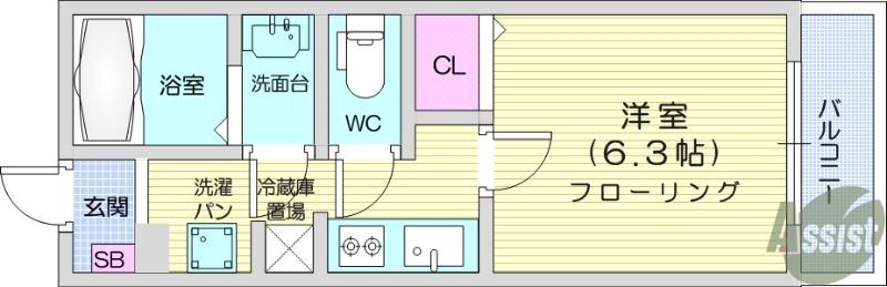 エーデルハイム宮城野(1K/3階)の間取り写真