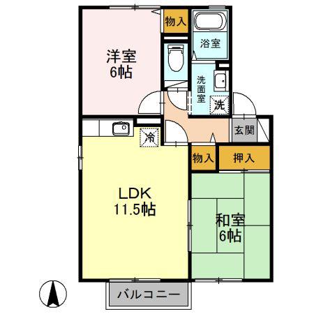 セジュールタイガーB棟(2LDK/2階)の間取り写真