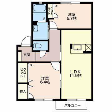 プリムラ奥井(2LDK/1階)の間取り写真