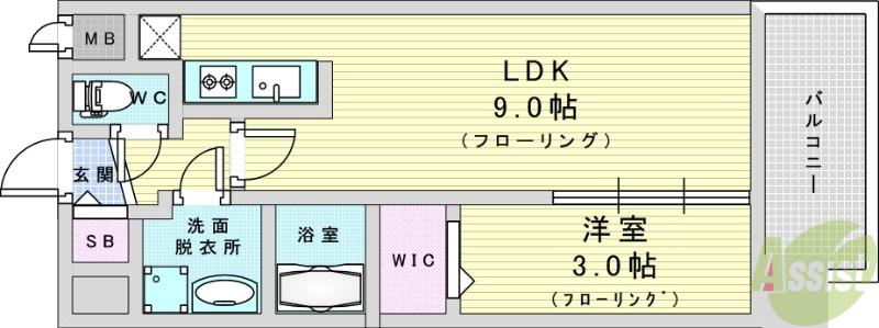 ATTIRANT西三国(1LDK/3階)の間取り写真