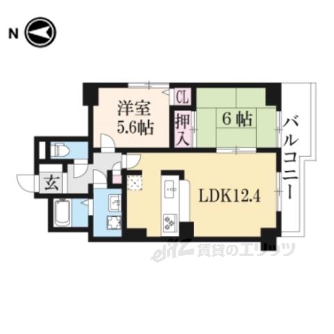 ヴィルヌーブ堀川五条(2LDK/7階)の間取り写真