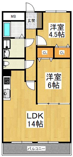 狭山ハウス2号館(2LDK/7階)の間取り写真