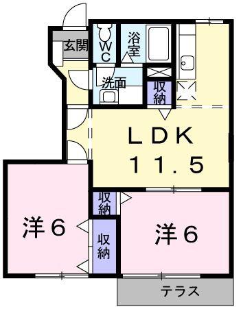 ソレアードフジサキII(2LDK/1階)の間取り写真