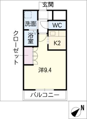 みどりのそよかぜSKY(1K/1階)の間取り写真