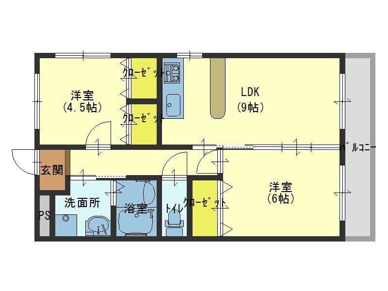 レジデンス新深江(2LDK/4階)の間取り写真