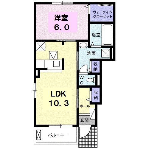 ドリーム坂出 C(1LDK/1階)の間取り写真