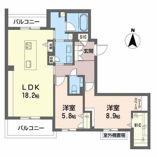 ヴィアソーレ覚王山(2LDK/4階)の間取り写真
