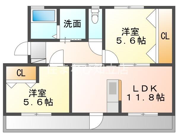 一ツ木ハイツ安井(2LDK/4階)の間取り写真