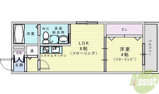 Fメゾン上新庄(1LDK/1階)の間取り写真
