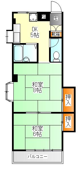 ハラホームズ(2DK/2階)の間取り写真