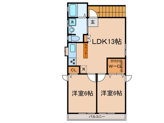 小田急線 喜多見駅 徒歩8分 2階建 築54年(2LDK/2階)の間取り写真