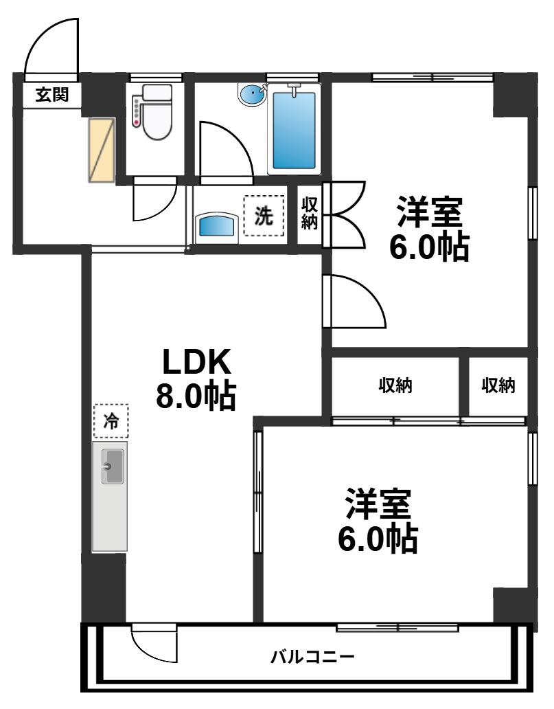 第5カヤギヤビル(2LDK/7階)の間取り写真