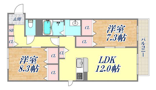 メインステージ芦屋東(2LDK/1階)の間取り写真
