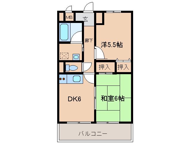 第12高光マンション(2DK/2階)の間取り写真