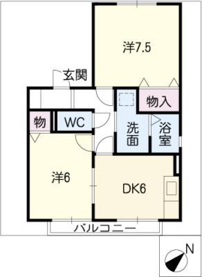 グランシャリオ B棟(2DK/1階)の間取り写真