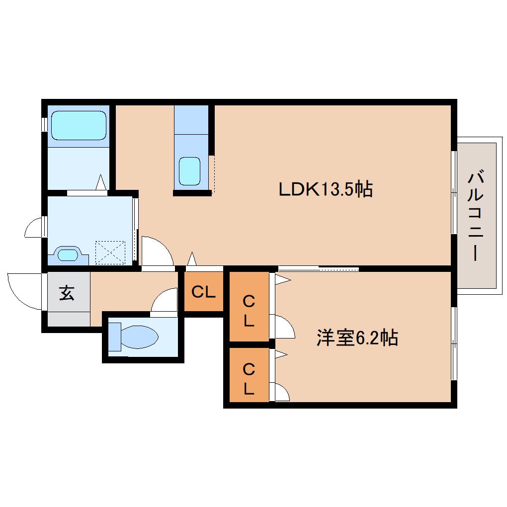 グラヴィスA・B棟(1LDK/1階)の間取り写真