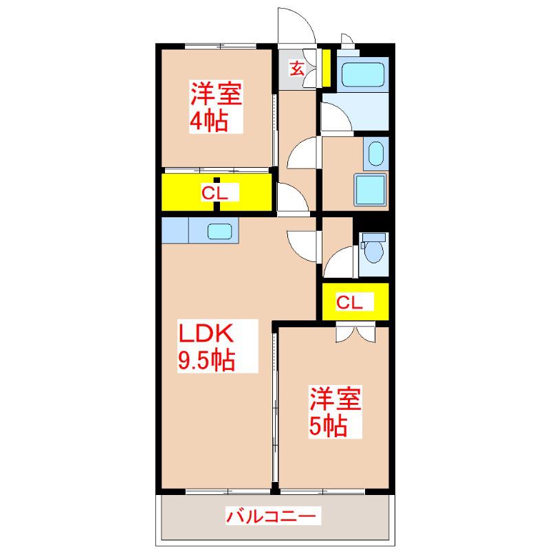 有満ビル(2LDK/4階)の間取り写真