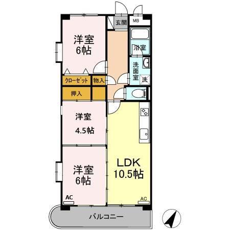 フロンティア・ウィン(3LDK/2階)の間取り写真