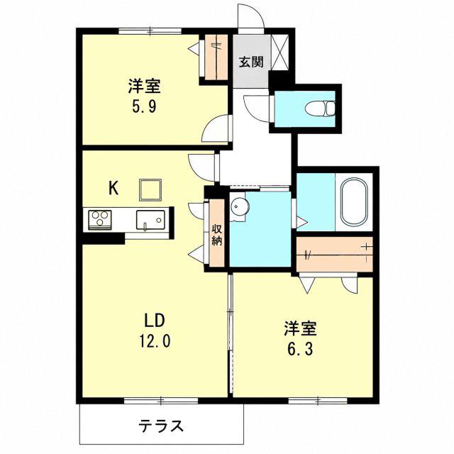 プロヌーブ小山(2LDK/1階)の間取り写真