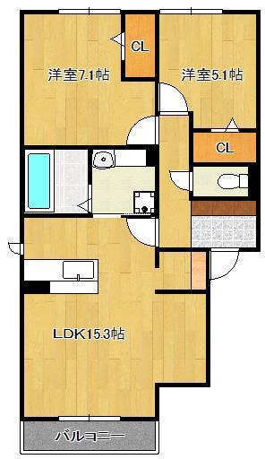 VILLA TAKK 上到津(2LDK/2階)の間取り写真
