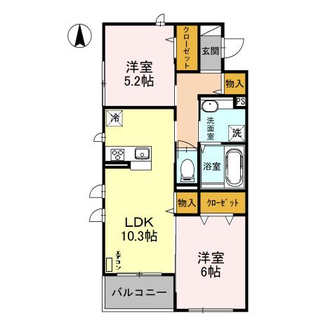 SOPHIA(2LDK/2階)の間取り写真