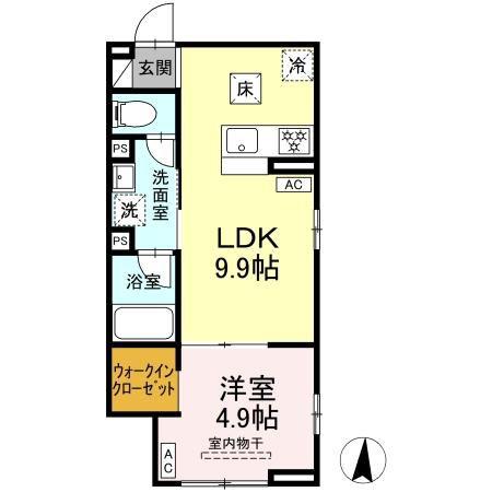 セレスティア東保木間(1LDK/1階)の間取り写真