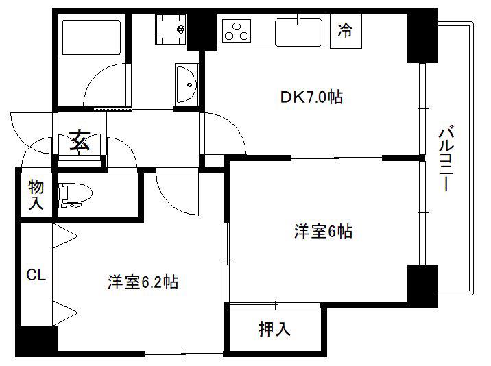 コスモ今出川(2DK/8階)の間取り写真