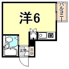 CUBE南塚口III(ワンルーム/1階)の間取り写真