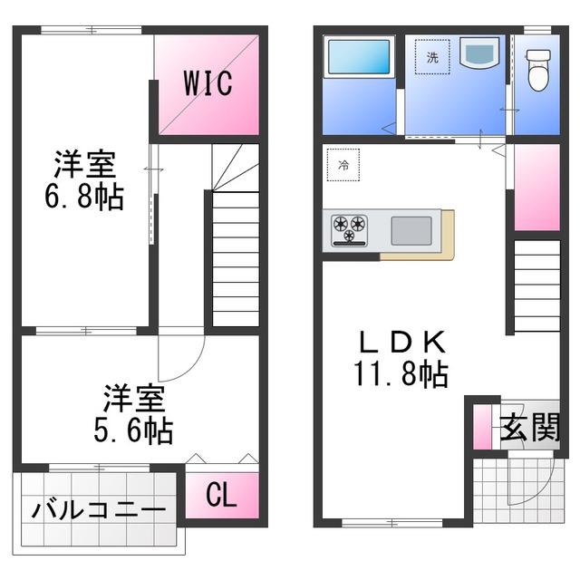 フォレストメゾン高石(2LDK/2階)の間取り写真