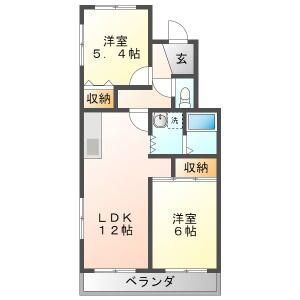 ハレルアナI(2LDK/3階)の間取り写真