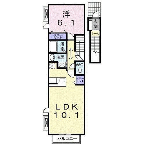 アウローラI(1LDK/2階)の間取り写真