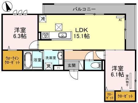 REUSSIR今津(2LDK/1階)の間取り写真