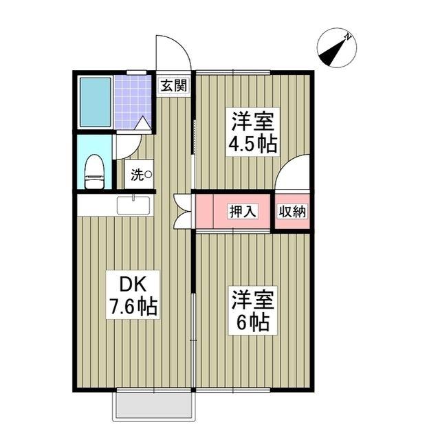 サンブルーム 土浦(2DK/2階)の間取り写真