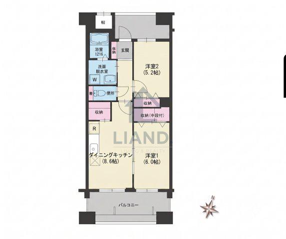 クラシオン草香江(2LDK/7階)の間取り写真