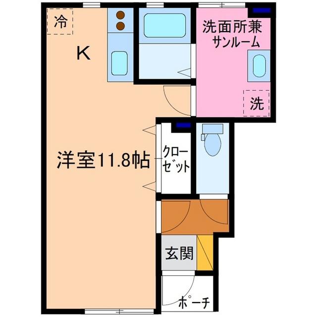 ハニエルIV(ワンルーム/1階)の間取り写真