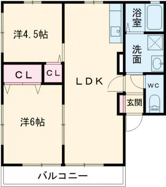 エスハイム(2LDK/2階)の間取り写真