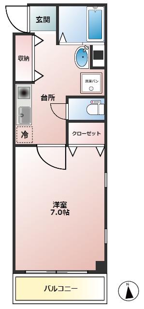 CASA CALDA(1K/2階)の間取り写真
