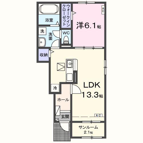 ソランジュ(1LDK/1階)の間取り写真