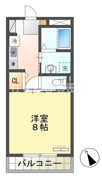 ヒルクレスト(1K/1階)の間取り写真