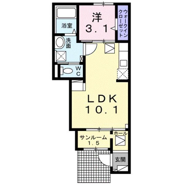 シャウラ B(1LDK/1階)の間取り写真