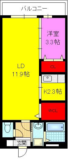 カーザ宮ノ前(1LDK/3階)の間取り写真