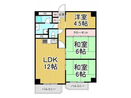チェリーデ宝塚(3LDK/4階)の間取り写真