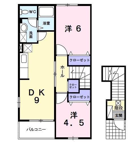 ティーフベルクA(2DK/2階)の間取り写真
